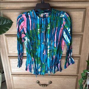 Styled by Terry Vintage Colorful Striped Button-Up Blouse